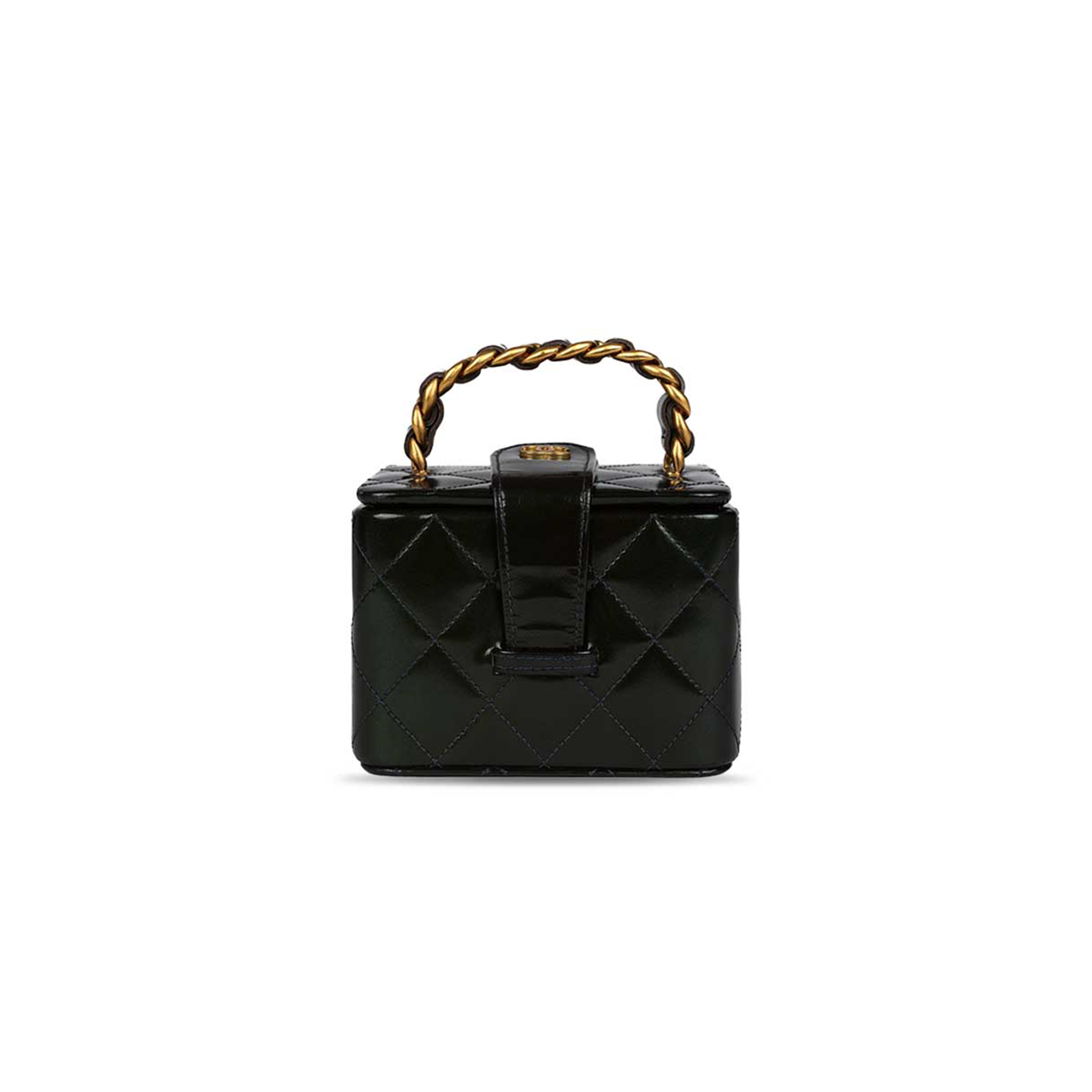 Ch**el mini square vanity black patent antique gold hardware a2227 (11*9.5*8.5cm)
